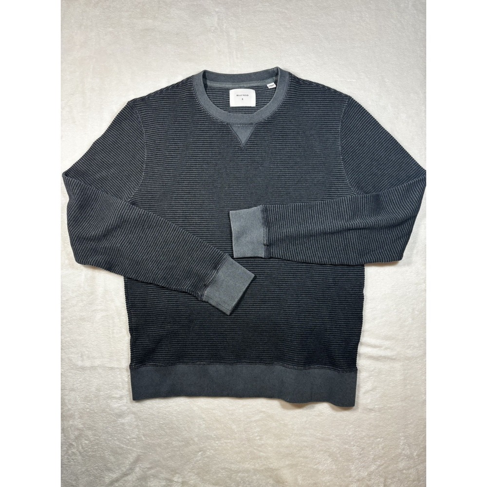 Billy Reid Sweater Mens Small Black Gray Waffle Knit Crewneck Pullover